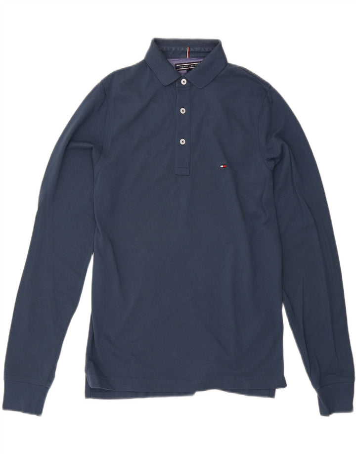 TOMMY HILFIGER Polo da uomo a maniche lunghe slim fit piccola in cotone blu navy