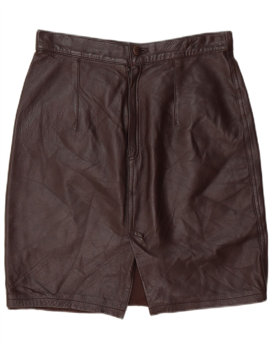 Gonna in pelle da donna VINTAGE IT 44 media W28 in pelle marrone