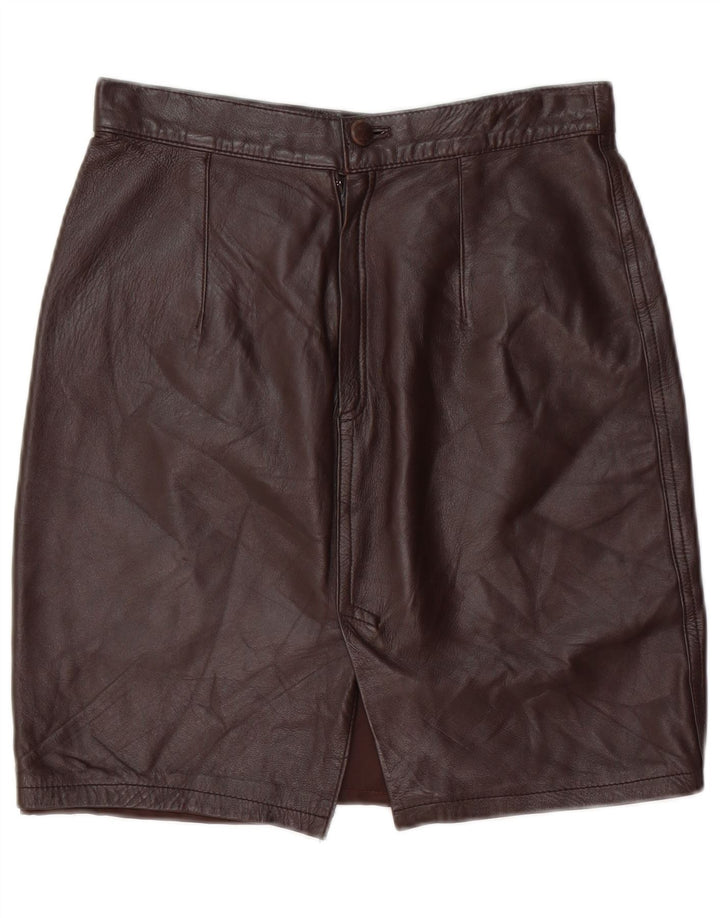 Gonna in pelle da donna VINTAGE IT 44 media W28 in pelle marrone