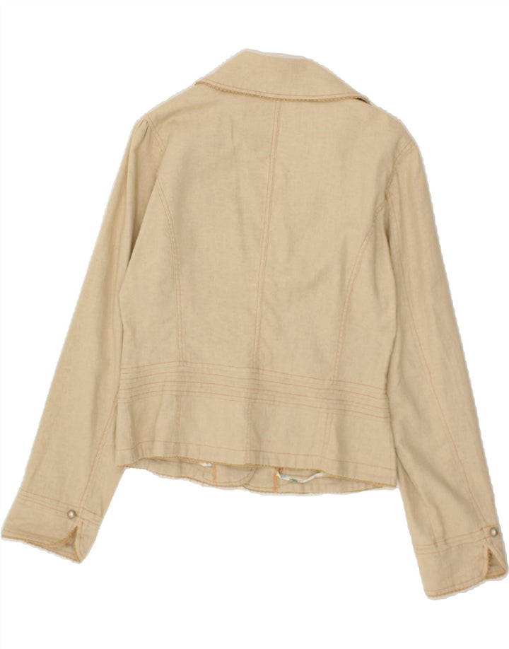 VINTAGE Womens 6 Button Blazer Jacket UK 12 Large Beige Cotton Vintage Vintage and Second-Hand Vintage from Messina Hembry 