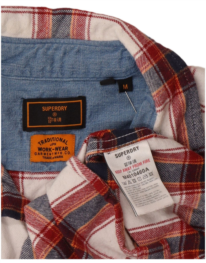 Camicia da lavoro da uomo Superdry, vestibilità regolare, in flanella, in cotone scozzese rosso medio