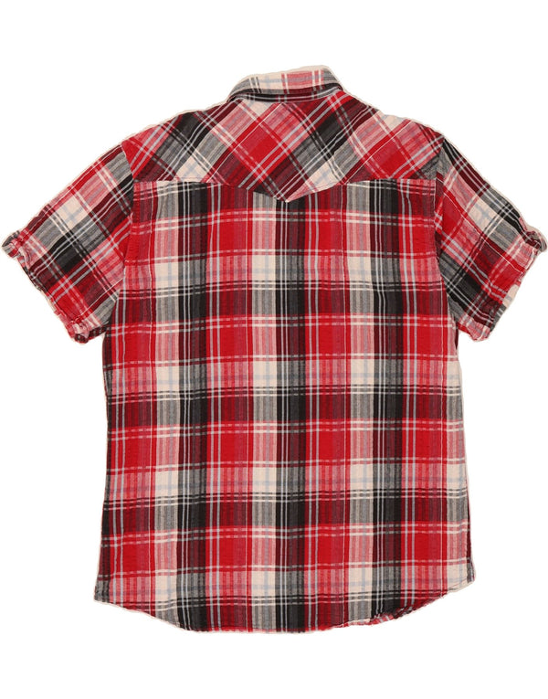 FISHBONE Mens Short Sleeve Flannel Shirt Large Red Check Cotton