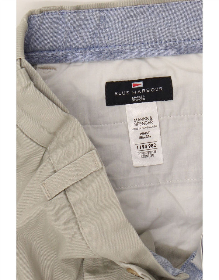 Pantaloncini chino da uomo Marks & Spencer blu Harbour W34 grande cotone beige