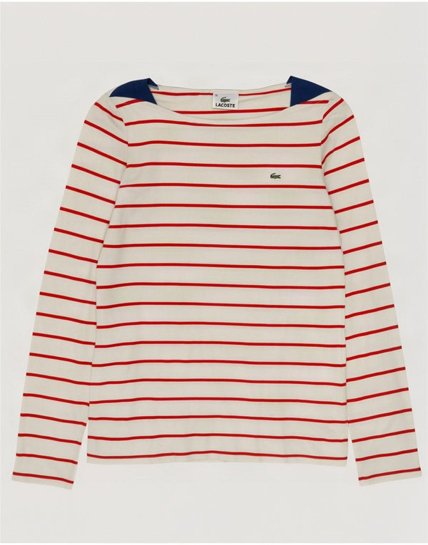 Top da donna Lacoste manica lunga taglia 38 cotone a righe bianco sporco medio