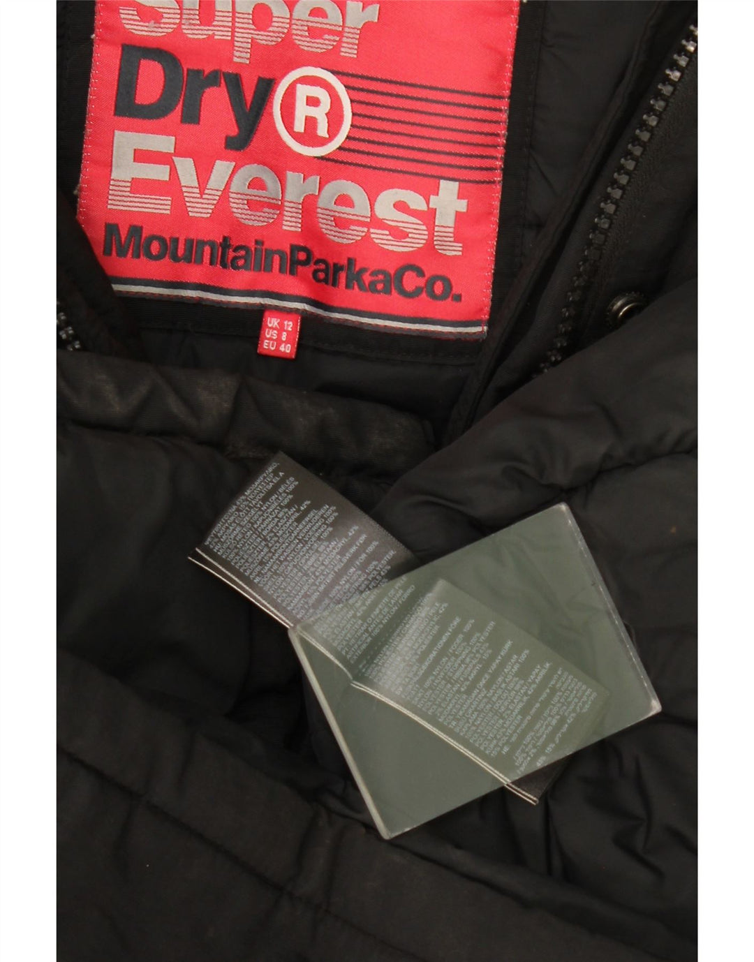Giacca parka da donna con cappuccio Superdry UK 12 nylon nero medio