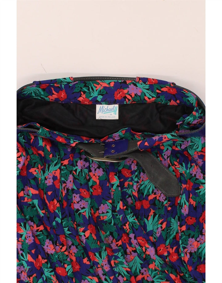 VINTAGE Womens A-Line Skirt UK 14 Medium W30 Blue Floral Polyester Vintage Vintage and Second-Hand Vintage from Messina Hembry 