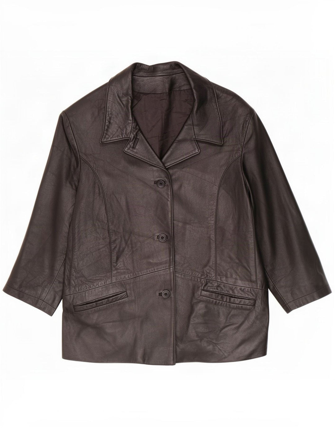 Giacca in pelle vintage da donna con maniche a 3/4 IT 50 XL Nera