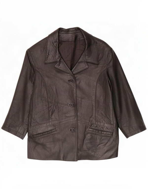 Giacca in pelle vintage da donna con maniche a 3/4 IT 50 XL Nera