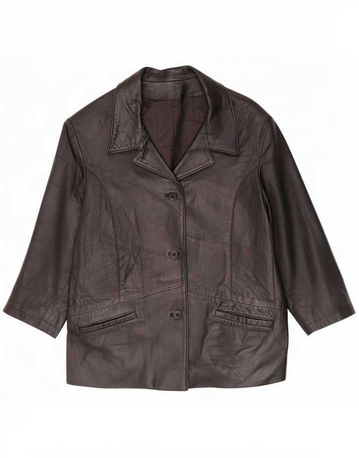 Giacca in pelle vintage da donna con maniche a 3/4 IT 50 XL Nera
