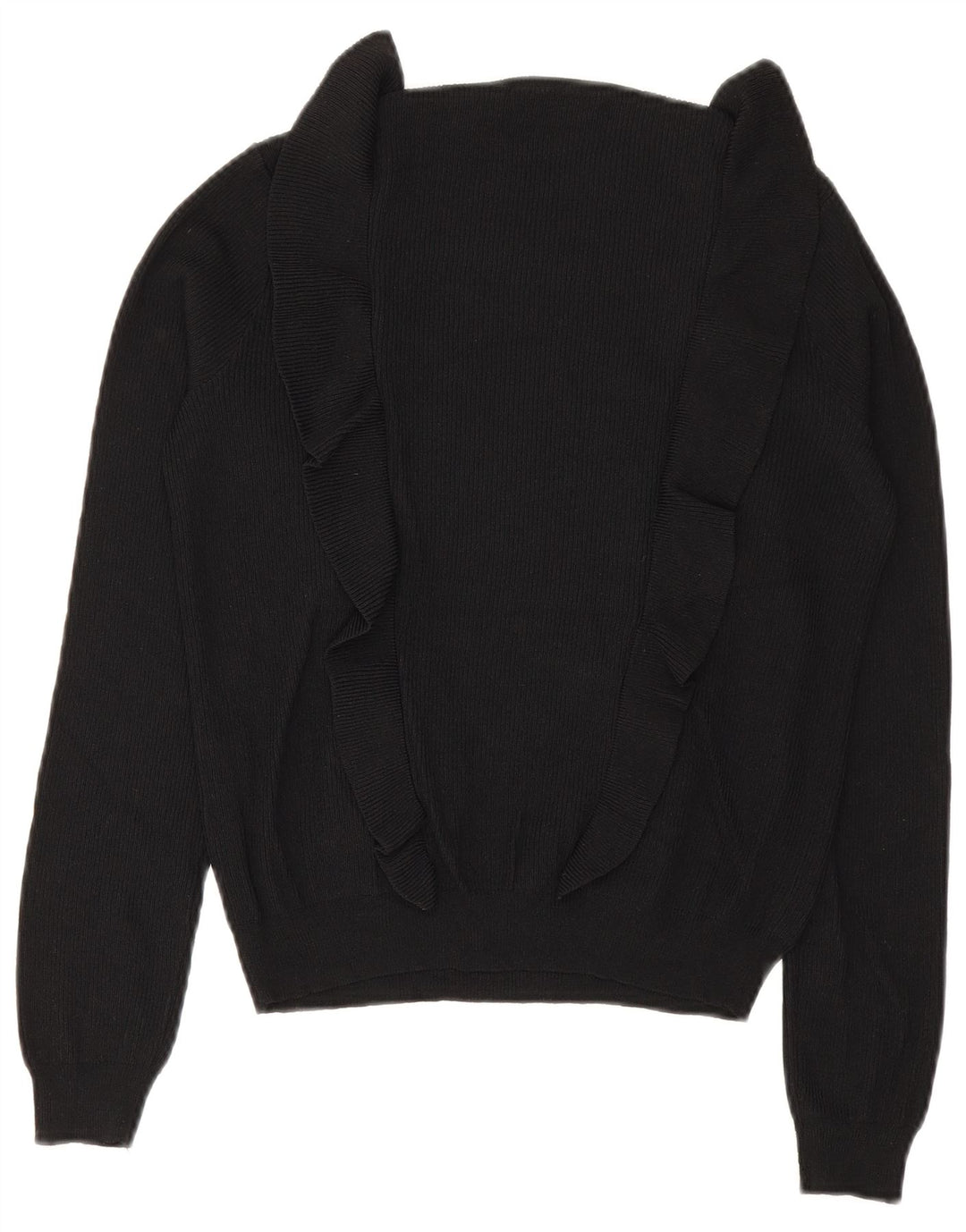 Maglione maglione girocollo da donna Zara con volant sul davanti UK 12 medio nero