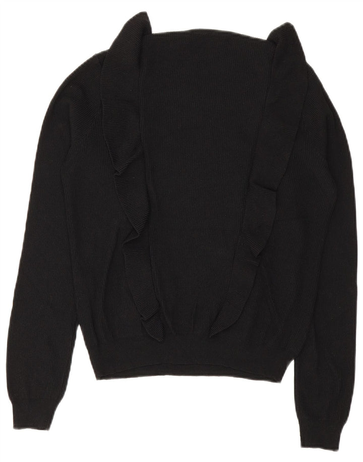 Maglione maglione girocollo da donna Zara con volant sul davanti UK 12 medio nero