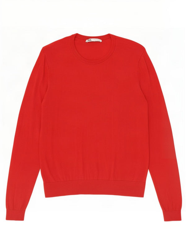 Zara Womens Crew Neck Jumper Sweater UK 14 Large Red Lyocell