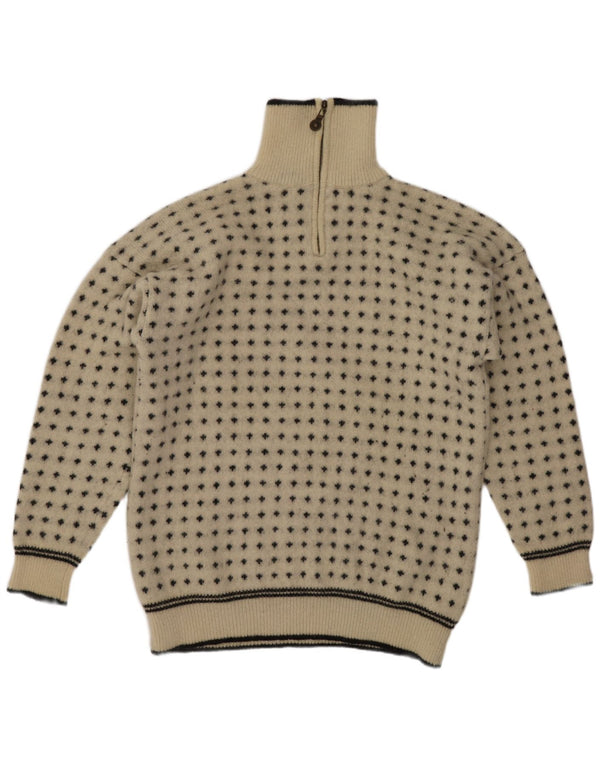 Maglione da uomo con zip e collo Windjorge XL Beige geometrico in lana vergine
