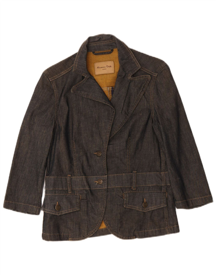 Giacca blazer a maniche corte in denim da donna Massimo Dutti UK 10 piccola blu navy
