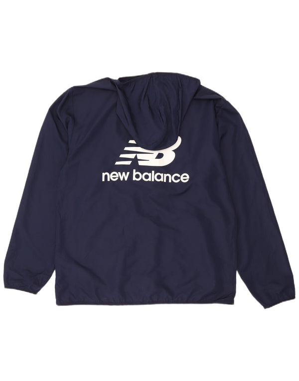 Giacca antipioggia con cappuccio grafico da uomo New Balance grande in poliestere blu navy