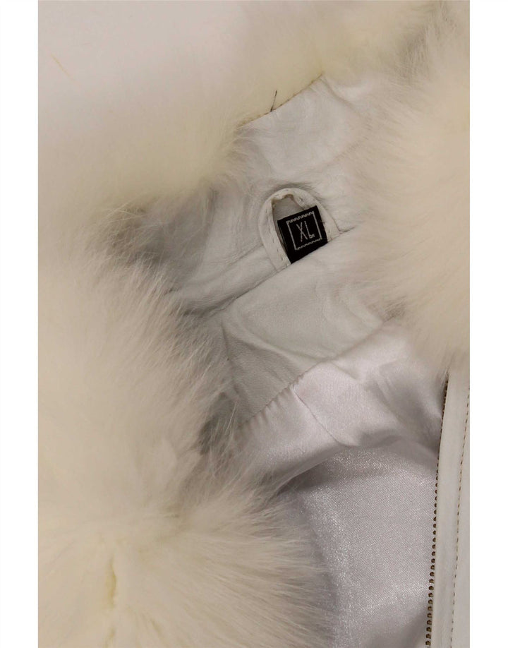 Cappotto in pelle poncho vintage da donna UK 18 XL bianco