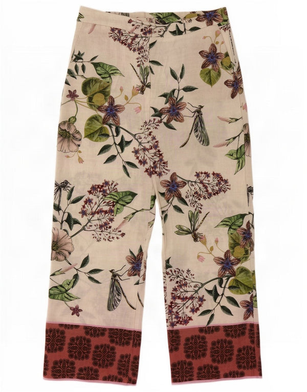 Pantaloni larghi da donna Zara XL W32 L30 poliestere floreale bianco sporco