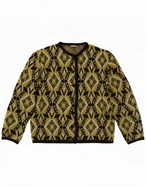 Maglione cardigan da donna vintage IT 46 grande kaki geometrico