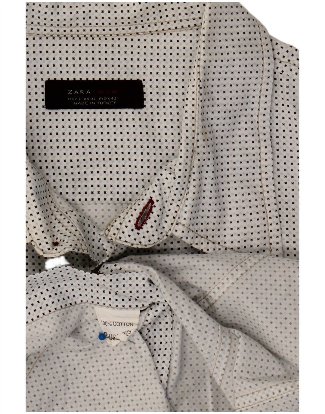 Camicia Zara Uomo Large Cotone Maculato Bianco