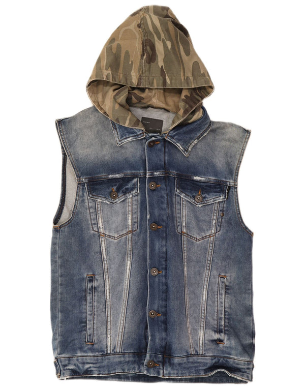 Gilet in denim con cappuccio da uomo Zara UK 38 cotone blu medio