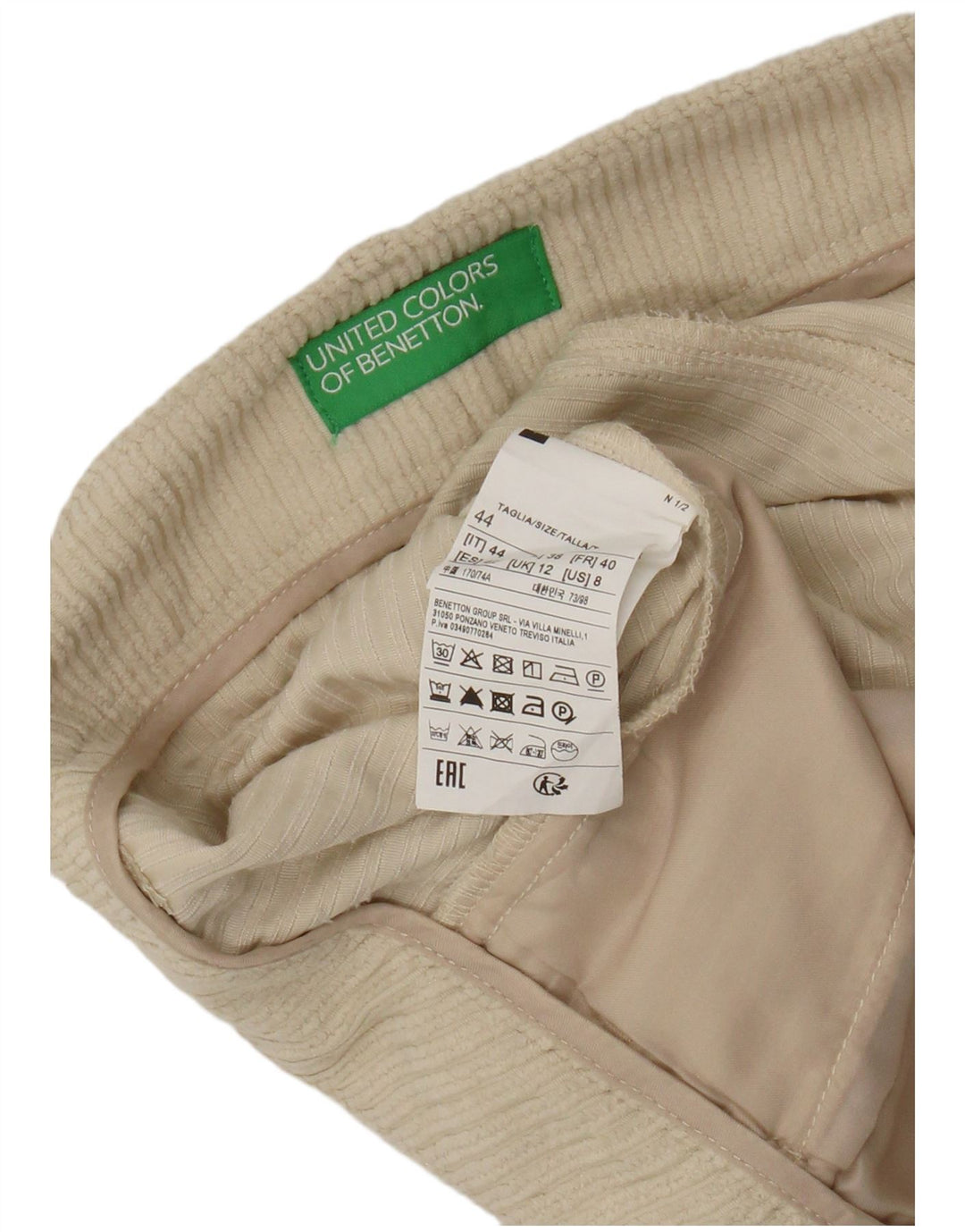 Pantaloncini di velluto a coste da donna Benetton UK 12 Medium W28 Poliestere beige