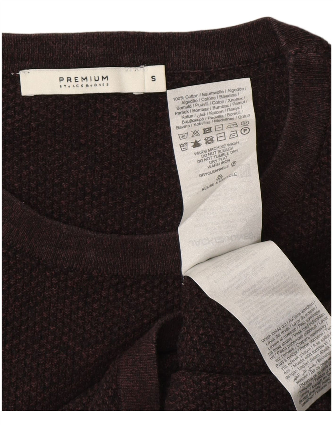 JACK & JONES Top da uomo a maniche lunghe piccolo in cotone bordeaux