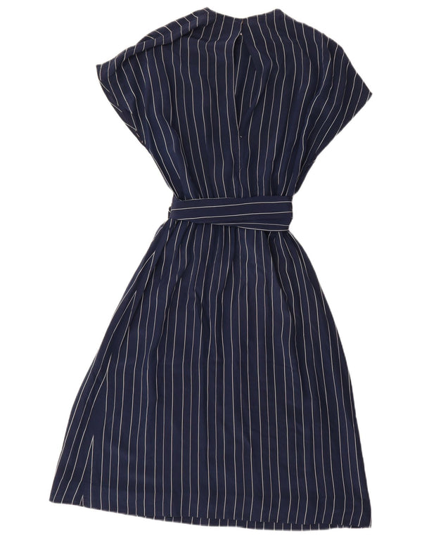 Abito a trapezio da donna vintage UK 12 gessato medio blu navy