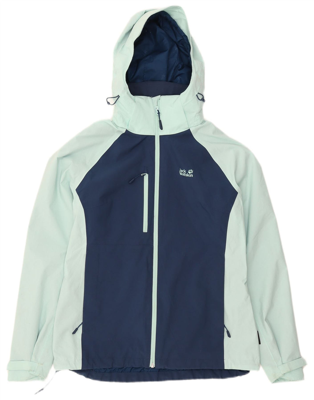Giacca antipioggia con cappuccio da donna Jack Wolfskin UK 10/12 Colorblock blu medio
