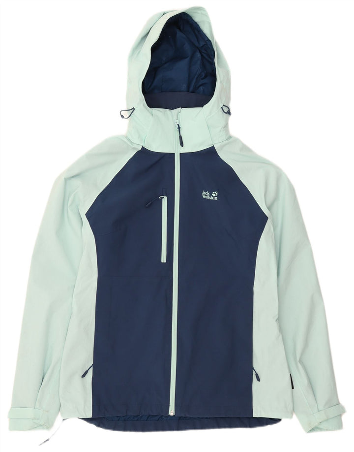 Giacca antipioggia con cappuccio da donna Jack Wolfskin UK 10/12 Colorblock blu medio