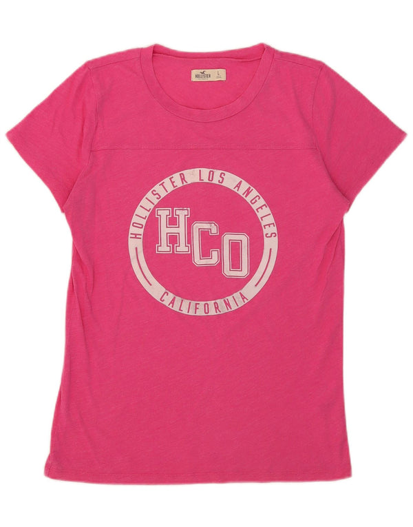T-shirt grafica Hollister da donna Top UK 14 Large in cotone rosa