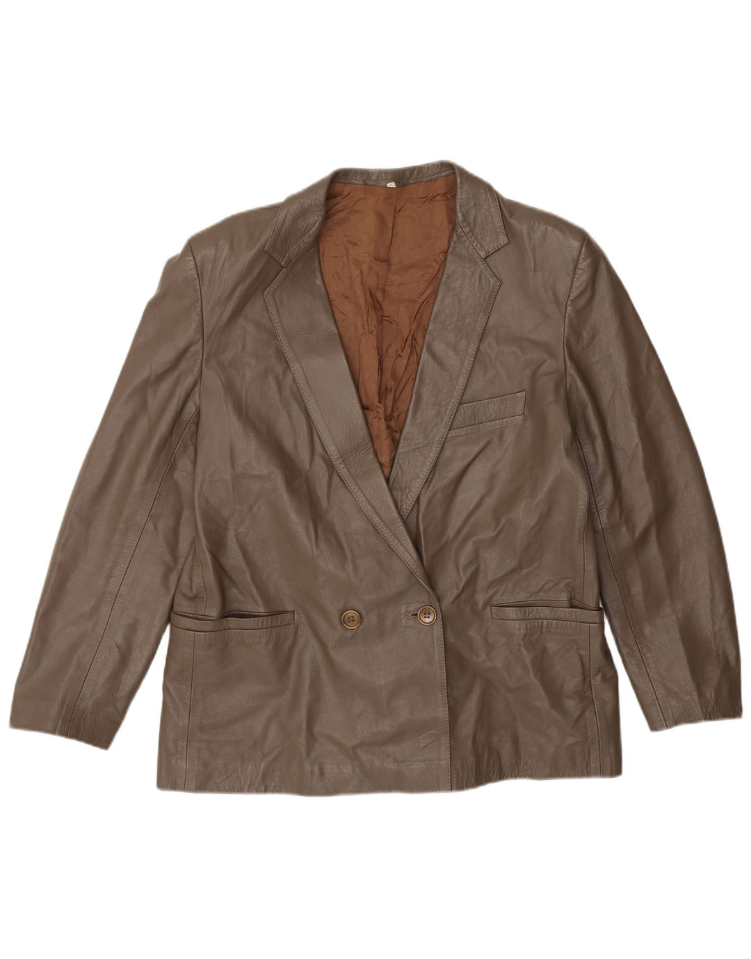 Giacca blazer in pelle doppiopetto vintage da donna IT 50 XL Marrone
