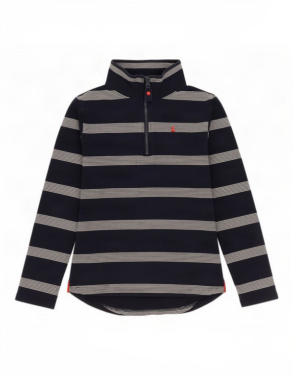 Joules Womens Zip Neck Sweatshirt Jumper UK 12 Medium Navy Blue Striped