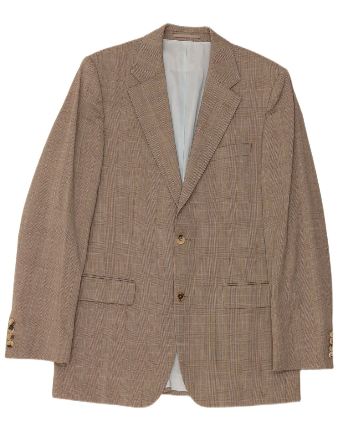 Giacca blazer da uomo a 2 bottoni Hugo Boss EU 48 lana vergine scozzese marrone medio