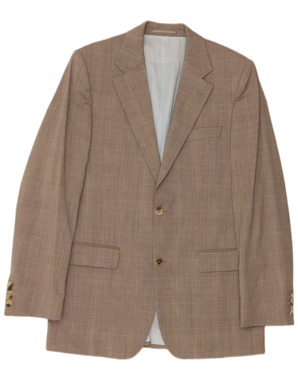 Giacca blazer da uomo a 2 bottoni Hugo Boss EU 48 lana vergine scozzese marrone medio