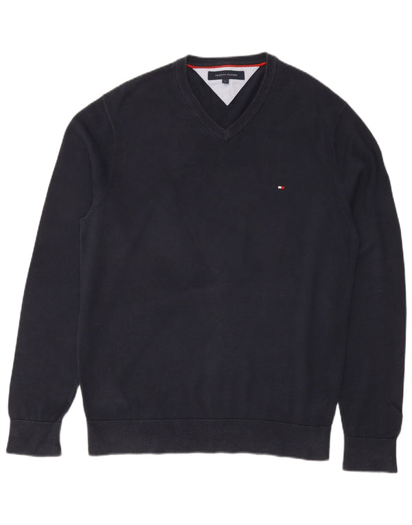 Maglione maglione con scollo a V vestibilità regolare da uomo Tommy Hilfiger grande blu navy
