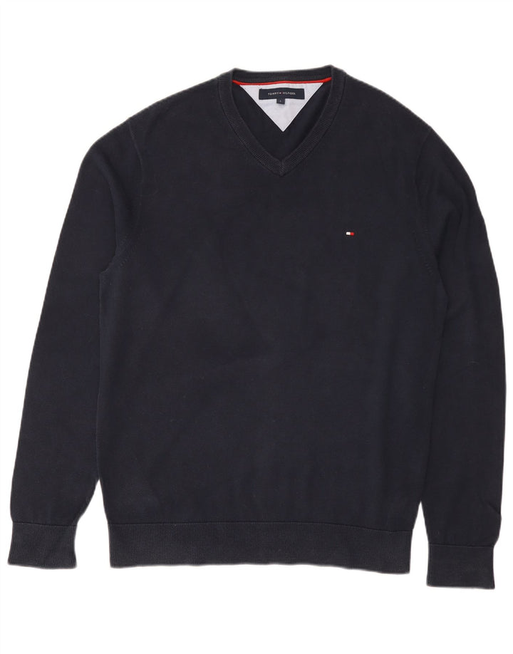 Maglione maglione con scollo a V vestibilità regolare da uomo Tommy Hilfiger grande blu navy