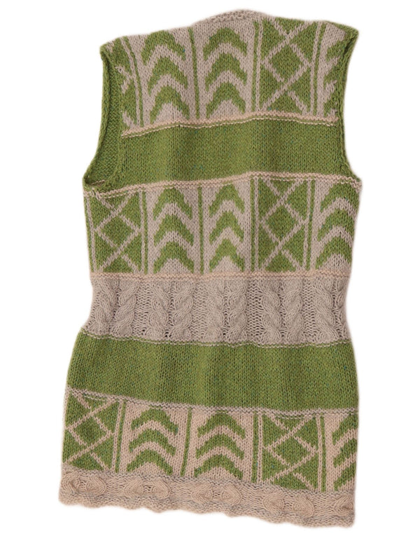 Maglione cardigan lungo da donna vintage UK 12 Colorblock verde medio
