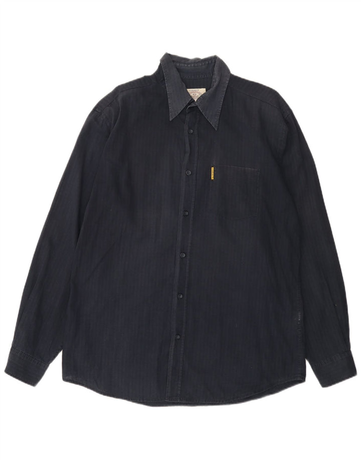 ARMANI JEANS Camicia Uomo Large Blu Navy Gessato in Cotone