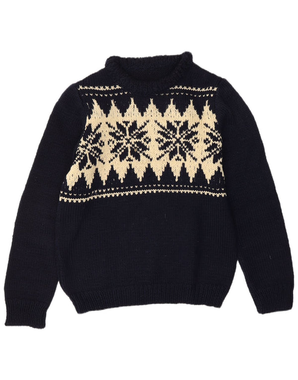 Maglione maglione girocollo da donna VINTAGE UK 16 Large Blu Navy Fair Isle