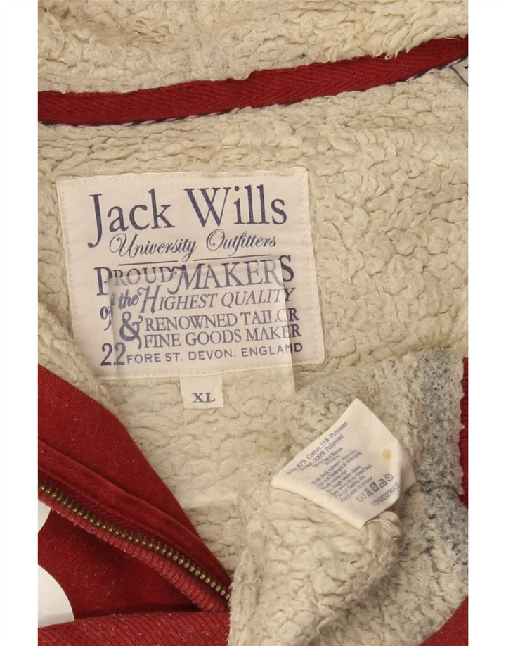 JACK WILLS Felpa con cappuccio e zip grafica da uomo XL in cotone rosso