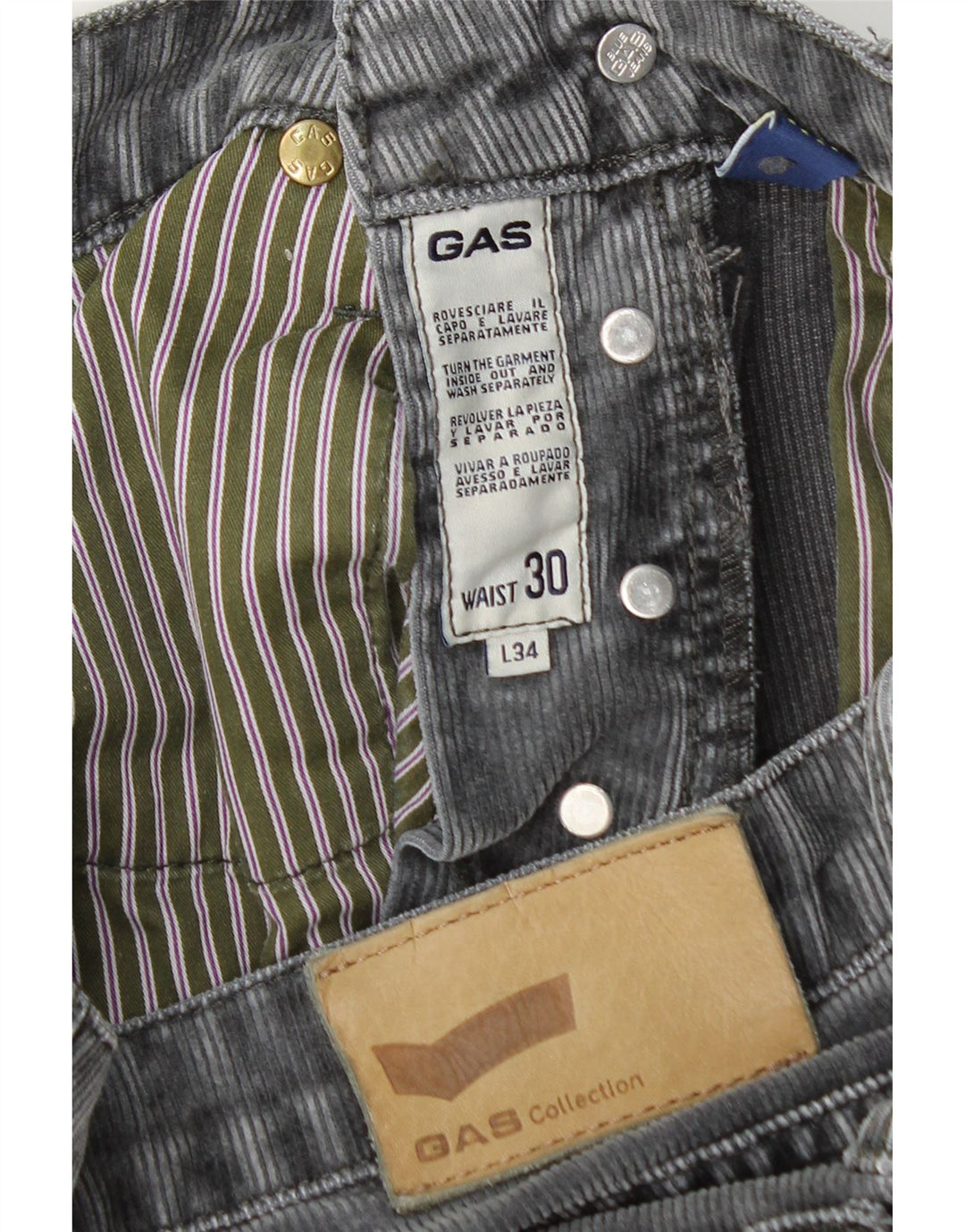 Pantaloni slim da uomo in velluto a coste Gas W30 L34 Grigi