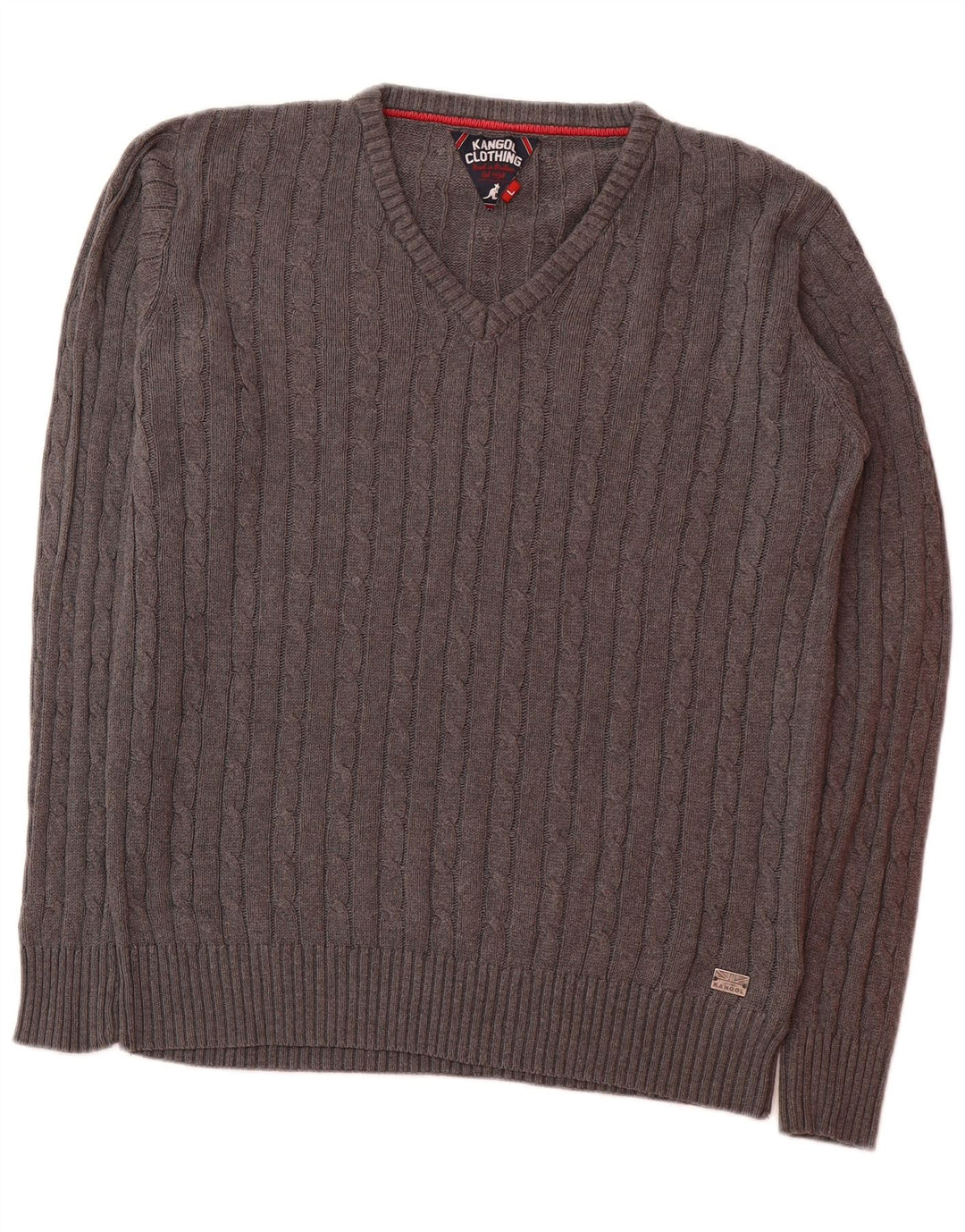 KANGOL Mens V-Neck Jumper Sweater Large Grey Cotton