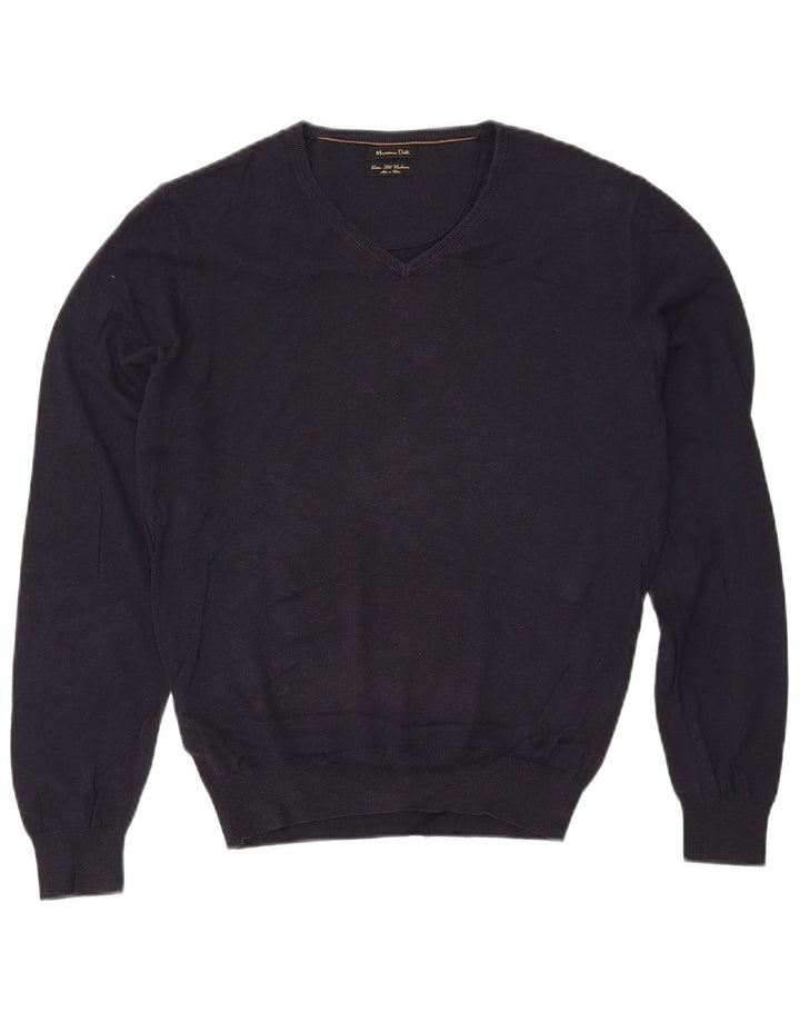 MASSIMO DUTTI Maglione oversize da donna con scollo a V UK 10 Piccolo Blu Navy