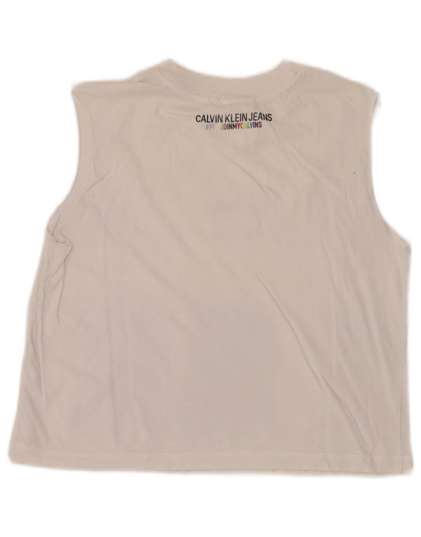 Canotta grafica corta da donna Calvin Klein UK 12 medio bianco