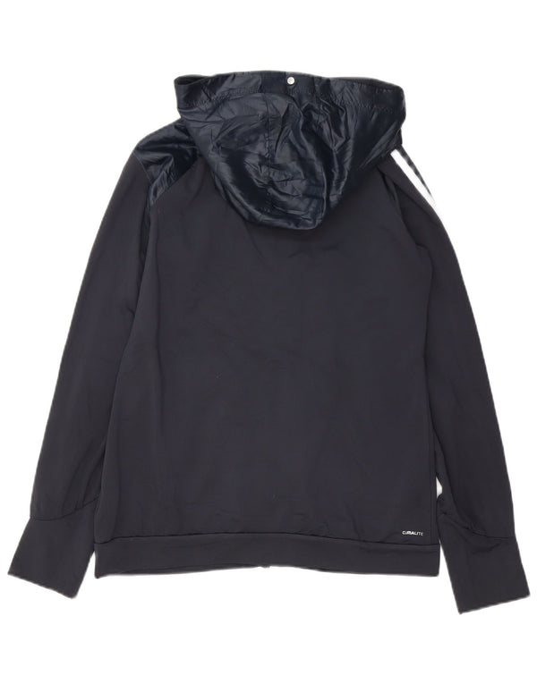 Giacca da ginnastica con cappuccio Adidas Climalite da donna UK 12 media blu navy