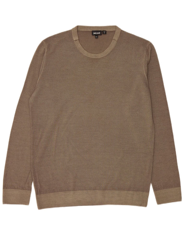 JUST CAVALLI Mens Crew Neck Jumper Sweater 2XL Khaki Wool