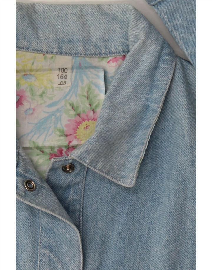 Giacca in denim con grafica vintage da donna IT 44 blu medio floreale