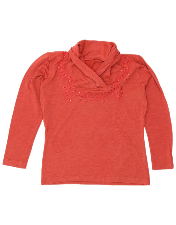 Top da donna vintage a maniche lunghe UK 14 medio rosso floreale