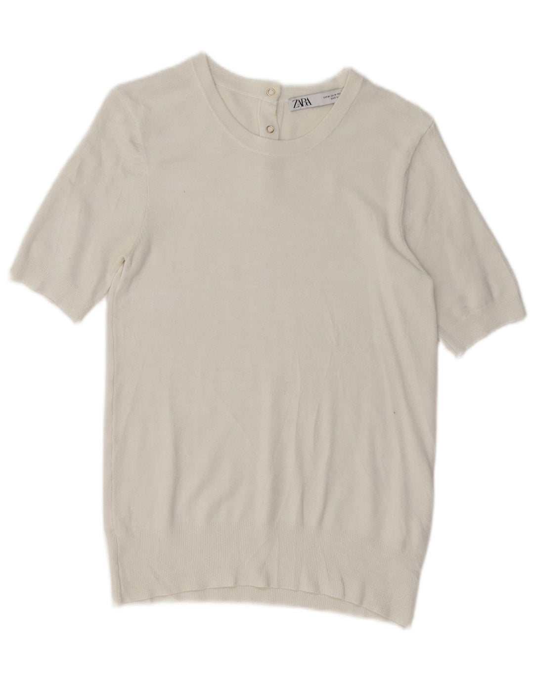 Maglione Zara da donna a maniche corte con scollo a barca UK 12 bianco medio