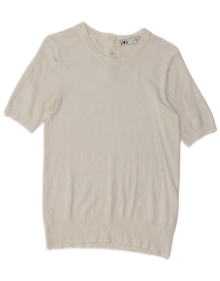 Maglione Zara da donna a maniche corte con scollo a barca UK 12 bianco medio
